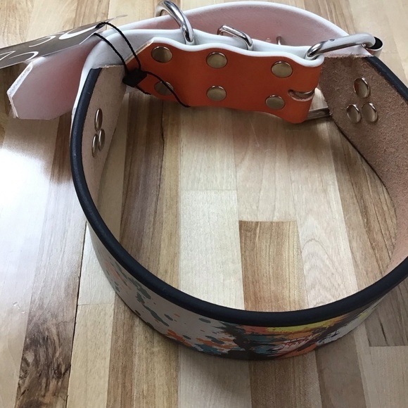 Mad Cow genuine leather Naruto dog collar limited edition orange white handmade - Picture 7 of 16